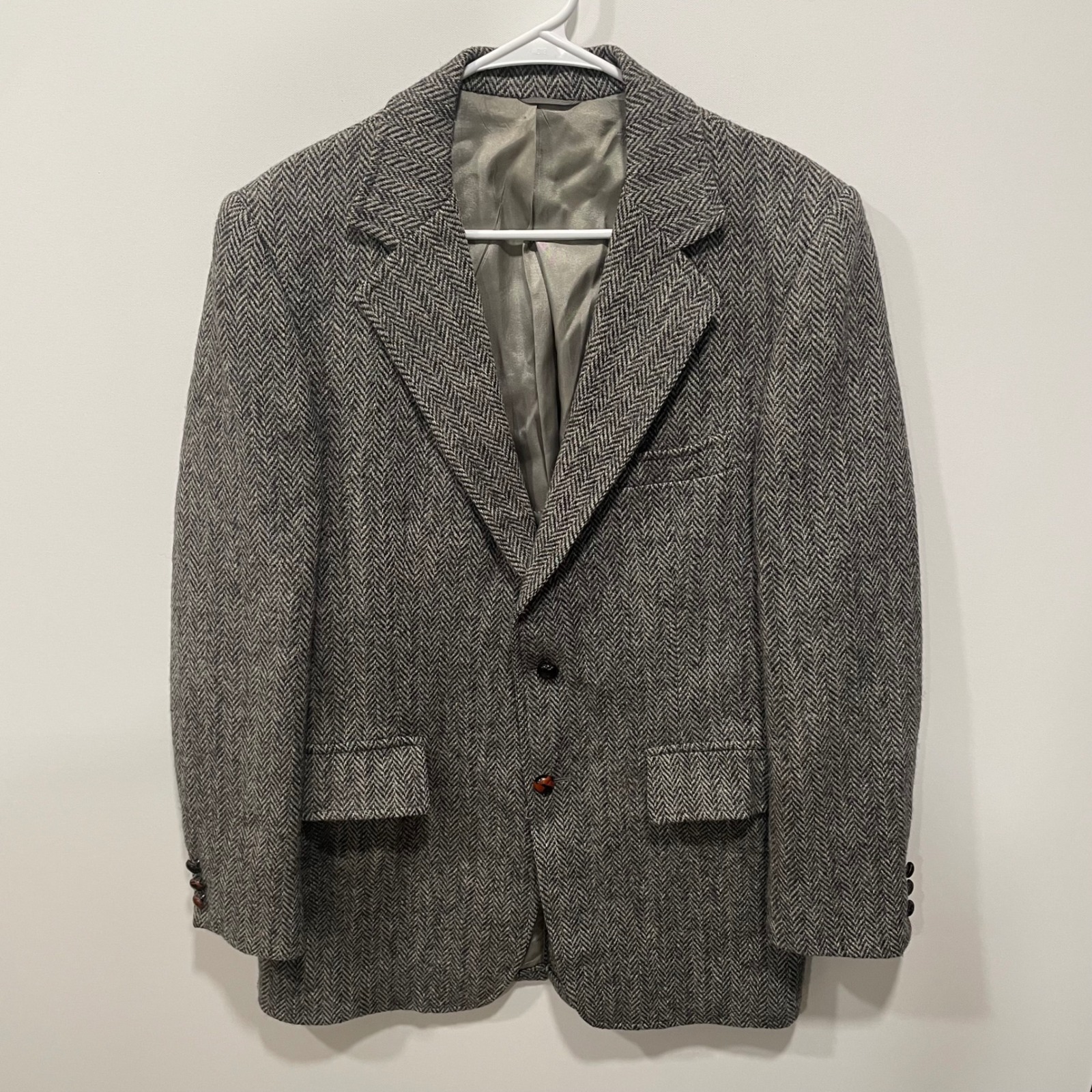 Harris Tweed Mens Blazer Jacket Herringbone Wool 40l Sport Coat